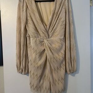 Vici Cream and Gold Long Sleeve Dress